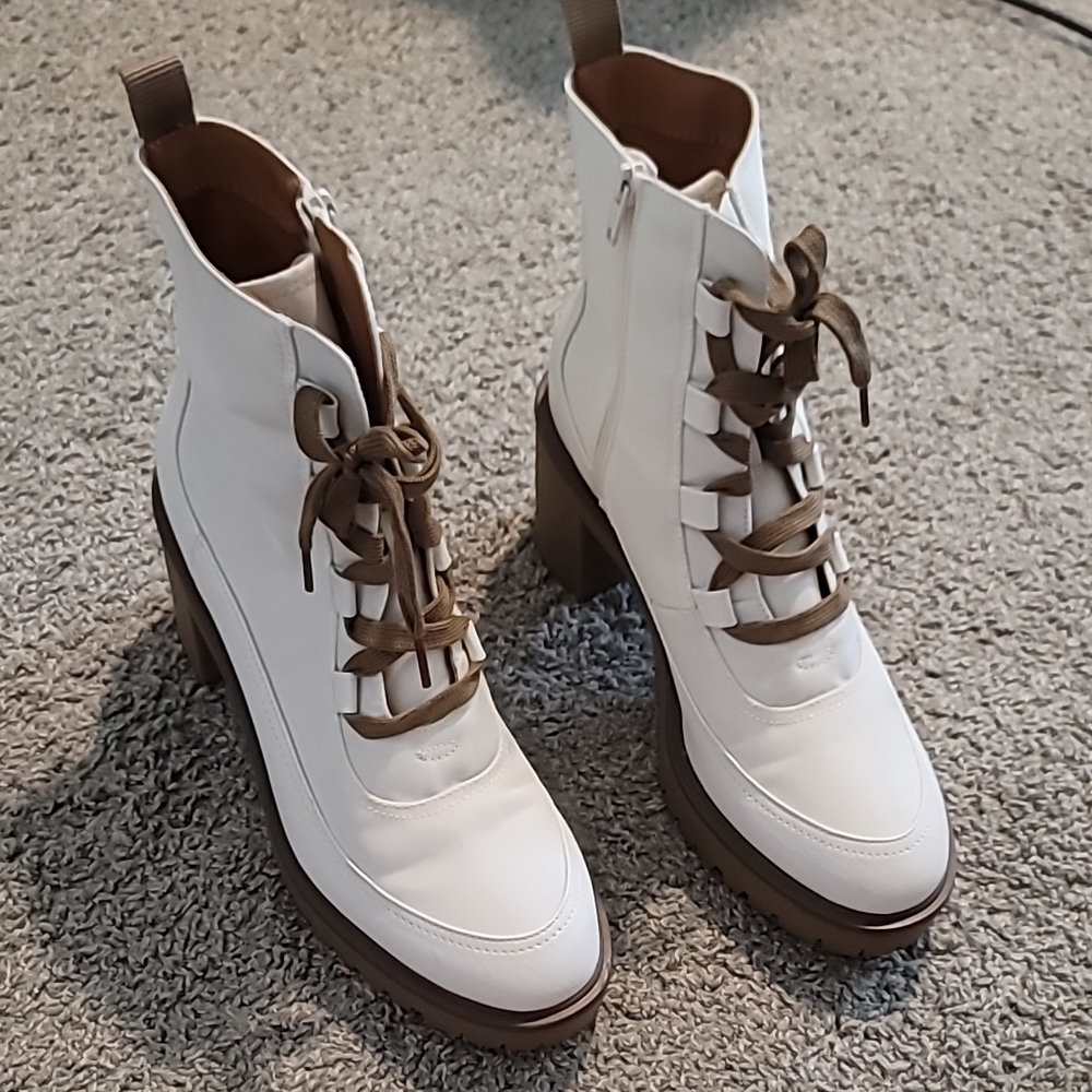 White Lace-Up Ankle Boots